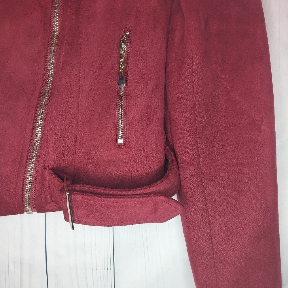 Romeo & Juliet Couture Faux Suede Moto Biker Cropped Edgy Goth Jacket - Picture 3 of 14